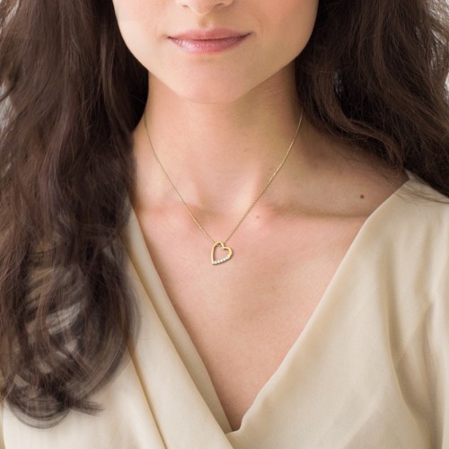 Engravable Tilted Heart Necklace with Pearls – 10K Yellow Gold with Freshwater Pearl