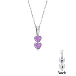 Engravable Generations Stacking Hearts Pendant - 2 in 925 Sterling Silver with Amethyst