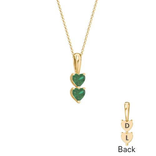 Engravable Generations Stacking Hearts Pendant - 2 – 18K Gold Plated Silver with Emerald