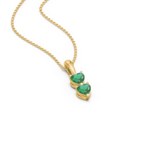 Engravable Generations Stacking Hearts Pendant - 2 – 18K Gold Plated Silver with Emerald