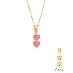 Engravable Generations Stacking Hearts Pendant - 2 in 18K Gold Plated Silver with Pink Tourmaline