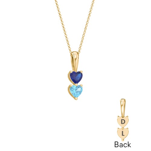 Engravable Generations Stacking Hearts Pendant - 2 – 18K Gold Plated Silver with Blue Sapphire and Blue Topaz