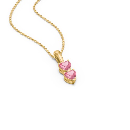 Engravable Generations Stacking Hearts Pendant - 2 – 18K Gold Plated Silver with Pink Tourmaline