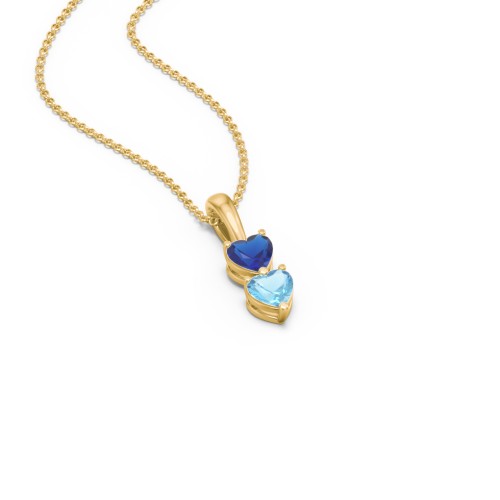 Engravable Generations Stacking Hearts Pendant - 2 – 18K Gold Plated Silver with Blue Sapphire and Blue Topaz
