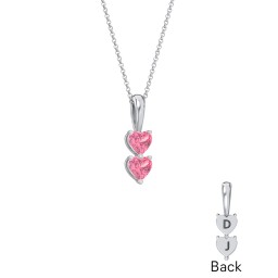 Engravable Generations Stacking Hearts Pendant - 2 in 925 Sterling Silver with Pink Tourmaline