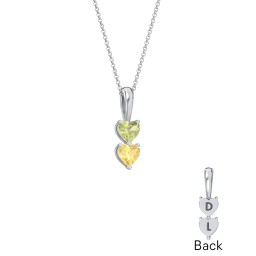 Engravable Generations Stacking Hearts Pendant - 2 in 925 Sterling Silver with Peridot and Citrine