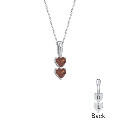 Engravable Generations Stacking Hearts Pendant - 2 – Sterling Silver with Garnet