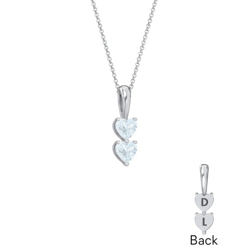 Engravable Generations Stacking Hearts Pendant - 2 – Sterling Silver with Aquamarine