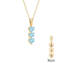 Engravable Generations Stacking Hearts Pendant - 3 in 18K Gold Plated Silver with Blue Topaz