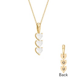 Engravable Generations Stacking Hearts Pendant - 3 in 18K Gold Plated Silver with Diamond