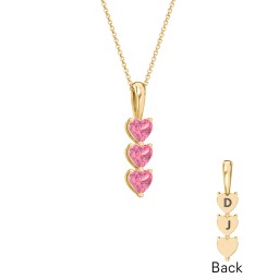 Engravable Generations Stacking Hearts Pendant - 3 in 18K Gold Plated Silver with Pink Tourmaline
