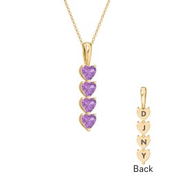 Engravable Generations Stacking Hearts Pendant - 4 in 18K Gold Plated Silver with Amethyst