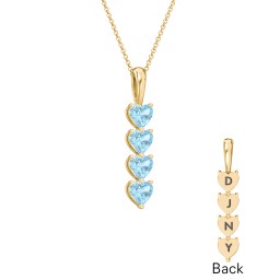 Engravable Generations Stacking Hearts Pendant - 4 in 18K Gold Plated Silver with Blue Topaz