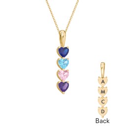 Engravable Generations Stacking Hearts Pendant - 4 in 18K Gold Plated Silver with Blue Sapphire, Blue Topaz, Pink Tourmaline, and Amethyst