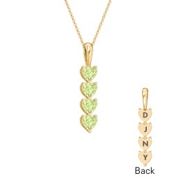 Engravable Generations Stacking Hearts Pendant - 4 in 18K Gold Plated Silver with Peridot