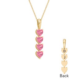 Engravable Generations Stacking Hearts Pendant - 4 in 18K Gold Plated Silver with Pink Tourmaline