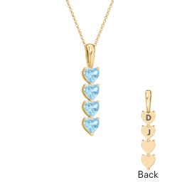 Engravable Generations Stacking Hearts Pendant - 4 in 18K Gold Plated Silver with Blue Topaz