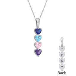 Engravable Generations Stacking Hearts Pendant - 4 in 925 Sterling Silver with Blue Sapphire, Blue Topaz, Pink Tourmaline, and Amethyst