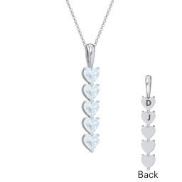 Engravable Generations Stacking Hearts Pendant - 5 in 925 Sterling Silver with Aquamarine