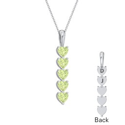 Engravable Generations Stacking Hearts Pendant - 5 in 925 Sterling Silver with Peridot