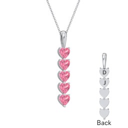 Engravable Generations Stacking Hearts Pendant - 5 in 925 Sterling Silver with Pink Tourmaline