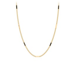 Engravable Bar Open Curb Chain with Black Enamel Bars in 18K Gold Plated Silver