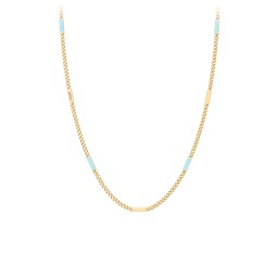 Engravable Bar Open Curb Chain with Blue Enamel Bars in 18K Gold Plated Silver