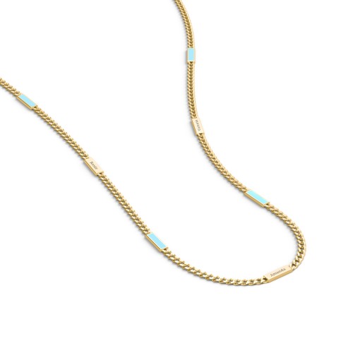 Engravable Bar Open Curb Chain with Blue Enamel Bars – 18K Gold Plated Silver