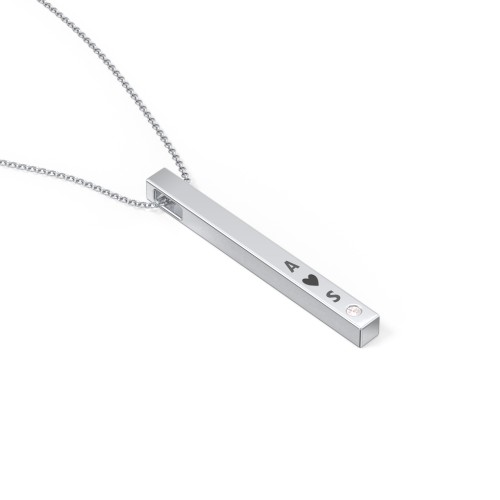 Heart and Initials 3D Bar Pendant with Accent
