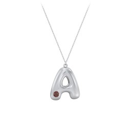 Custom Bubble Initial Necklace with Birthstone