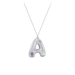 Custom Bubble Initial Necklace with Birthstone