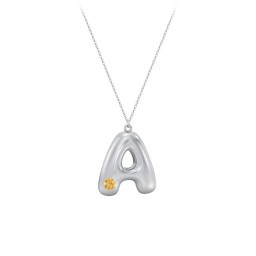 Custom Bubble Initial Necklace with Birthstone