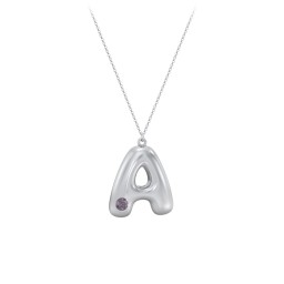 Custom Bubble Initial Necklace with Birthstone