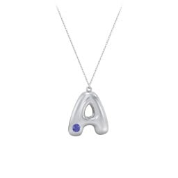 Custom Bubble Initial Necklace with Birthstone