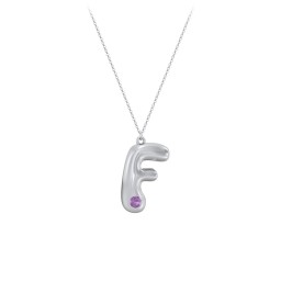 Custom Bubble Initial Necklace with Birthstone in 925 Sterling Silver with Amethyst