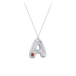 Custom Bubble Initial Necklace with Birthstone