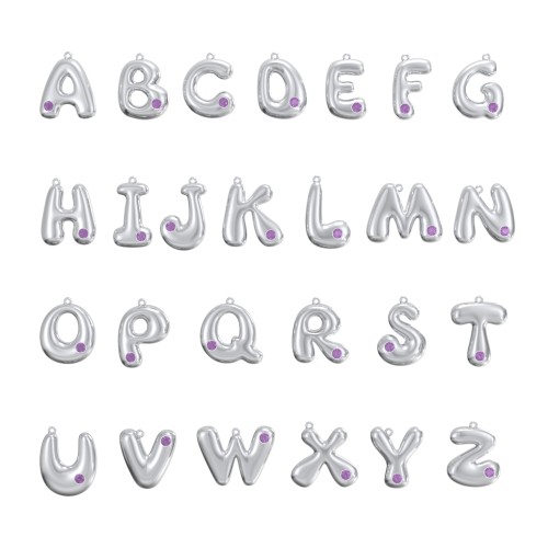 Custom Bubble Initial Necklace with Birthstone – Sterling Silver with Amethyst
