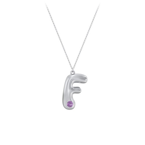 Custom Bubble Initial Necklace with Birthstone – Sterling Silver with Amethyst