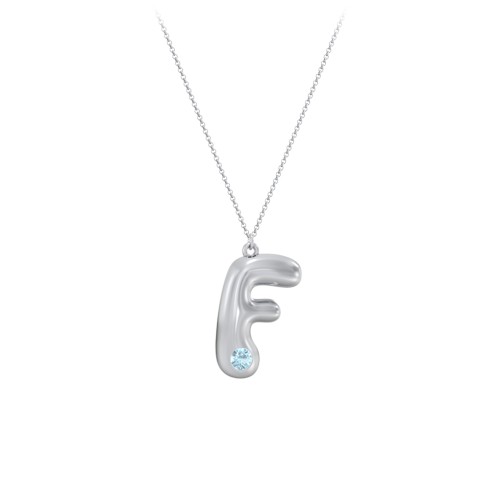 Custom Bubble Initial Necklace with Birthstone – Sterling Silver with Blue Topaz