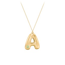 Custom Bubble Initial Necklace with Birthstone in 18K Gold Plated Silver with Peridot