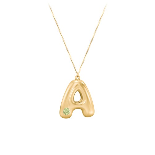 Custom Bubble Initial Necklace with Birthstone – 18K Gold Plated Silver with Peridot