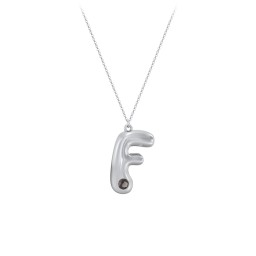 Custom Bubble Initial Necklace with Birthstone in 925 Sterling Silver with Smokey Quartz