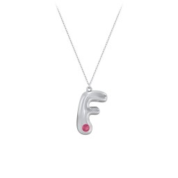 Custom Bubble Initial Necklace with Birthstone in 925 Sterling Silver with Ruby