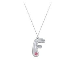 Custom Bubble Initial Necklace with Birthstone in 925 Sterling Silver with Pink Tourmaline