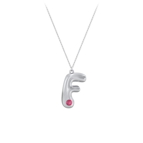 Custom Bubble Initial Necklace with Birthstone – Sterling Silver with Ruby