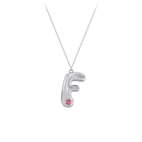 Custom Bubble Initial Necklace with Birthstone – Sterling Silver with Pink Tourmaline