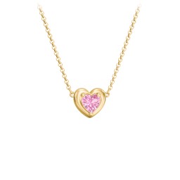 Puffy Heart Pendant with 1 Birthstone in 18K Gold Plated Silver with Pink Tourmaline