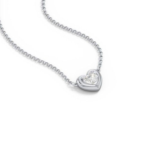 Puffy Heart Pendant with 1 Birthstone – Sterling Silver with Diamond