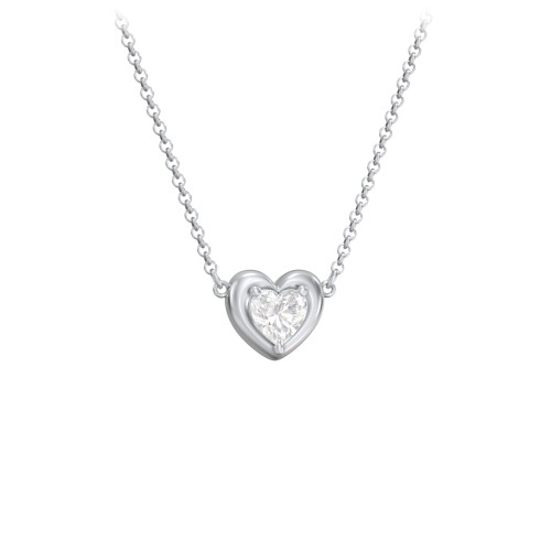 Puffy Heart Pendant with 1 Birthstone – Sterling Silver with Diamond