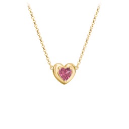 Puffy Heart Pendant with 1 Birthstone in 18K Gold Plated Silver with Pink Tourmaline